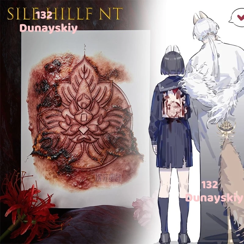 Silencioso Makina Cosplay tatuaje falso pegatina impermeable adulto espalda brazo cuerpo Prop fiesta de Halloween