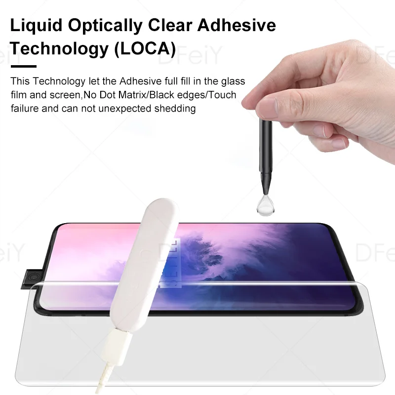 DFeiY UV Glass for OnePlus 7 Pro Full Coverage UV Screen Protector for OnePlus 7T Pro Tempered Glass Film