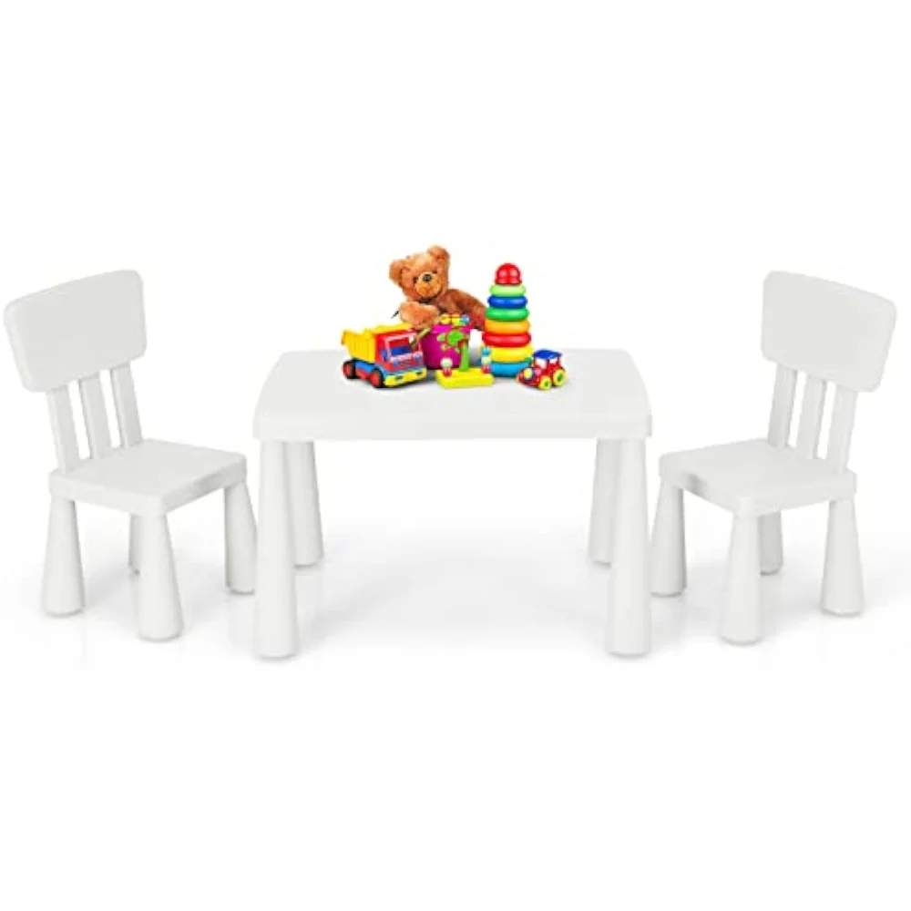 HONEY JOY Kids Table and Chair Set, Plastic Children Activity Table and 2 Chairs for Art Craft, Easy-Clean 3-Piece Toddler