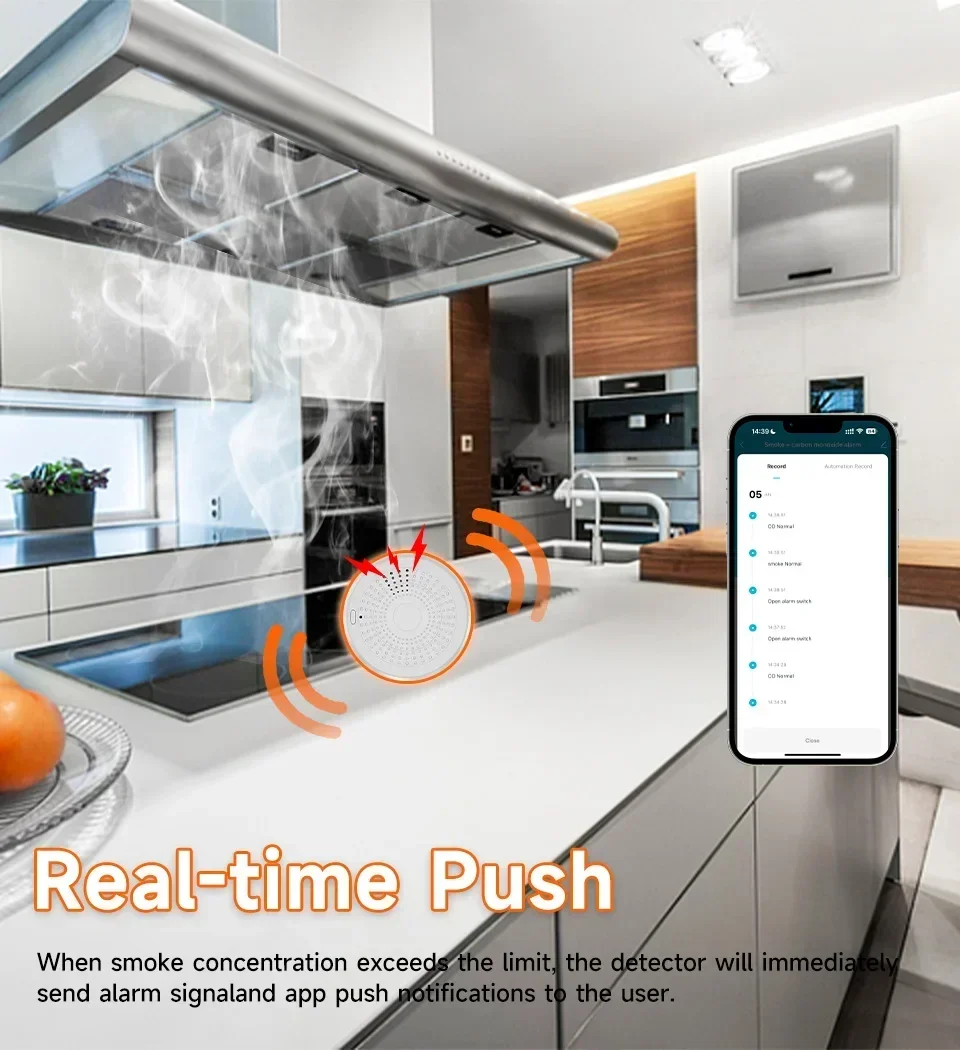 Tuya WiFi Smart Co & كاشف الدخان إنذار كاشف غاز أول أكسيد الكربون 2 في 1 نسخة إنذار صوت حريق الدخان عبر تطبيق Smart Life