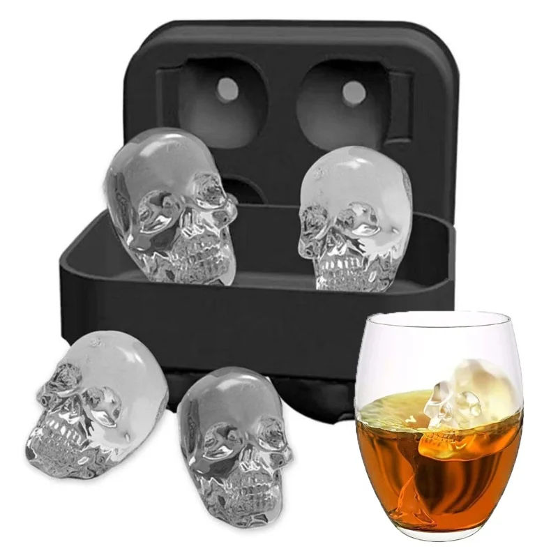 

Halloween 4 Cells 3D Skull Ice Cube Mold Silicone Ice Cube Tray Ice Cube Maker DIY Whiskey Ice Ball Mold Chocolate Pastry Mould