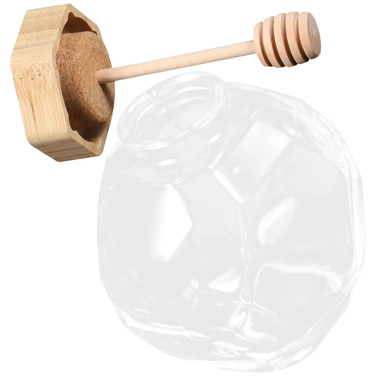 

Изысканная стеклянная банка для меда с гладкой деревянной крышкой и эргономичной ложкой-дозатором, широкое горлышко для удобного налива, диспенсер для меда и сиропов