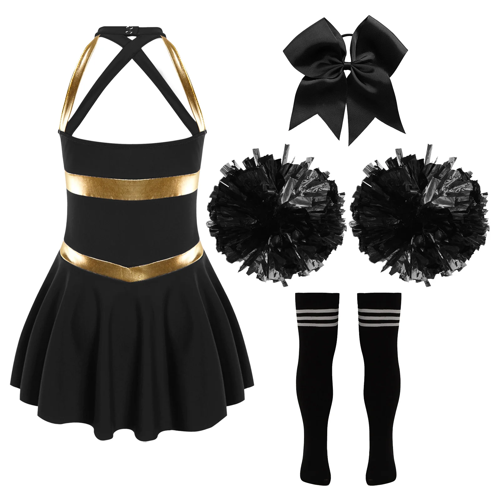 Kids Girls Cheerleading Outfits Sleeveless Dance Dress Halloween Cheer Leaders Uniform Competition Cheering Performance Costumes