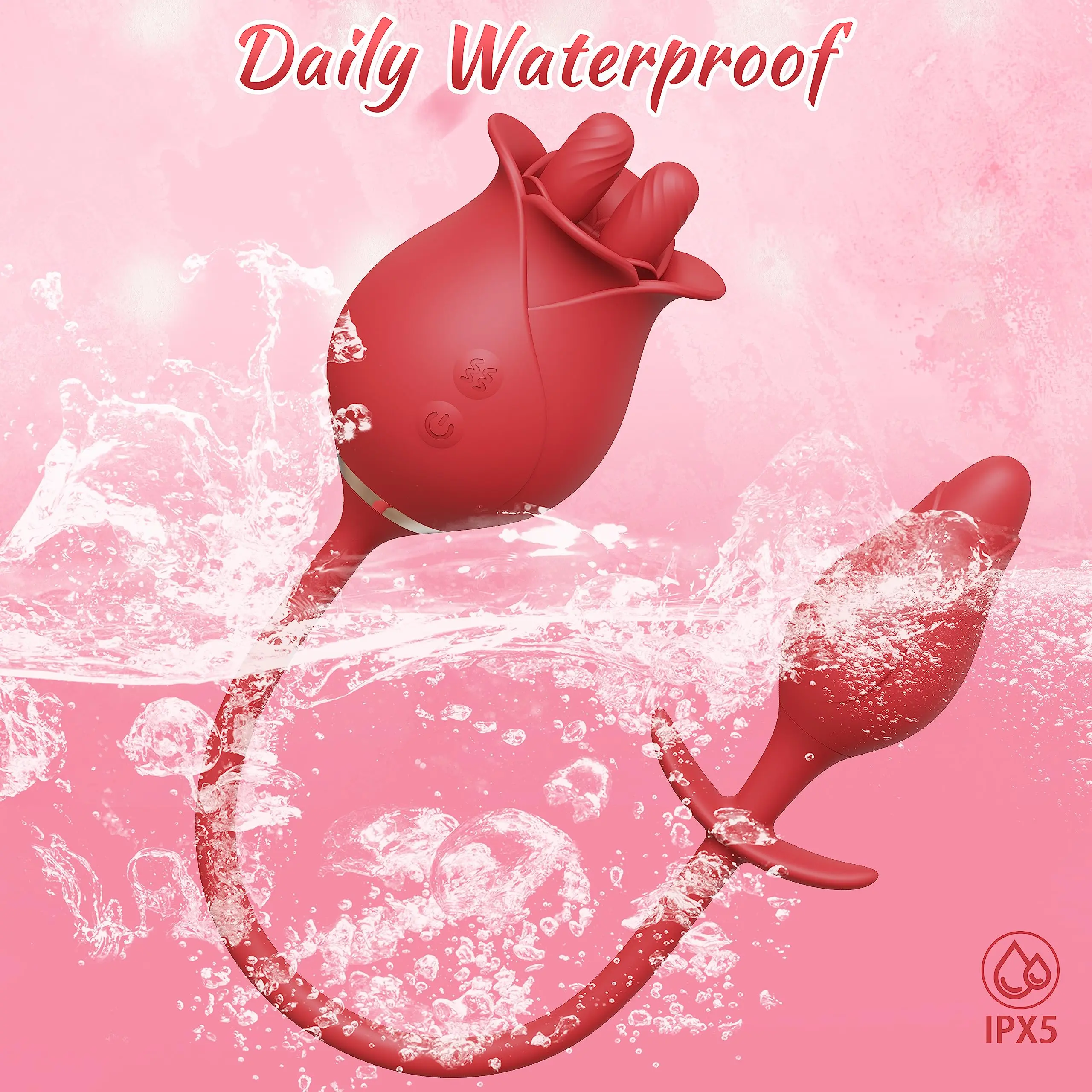 Rose Sex Toy Women Clitoris Vibrator, Tongue Licking Vibrator G Spot Adult Toys, Female Sex Toy with 10 Swing Licking & Vib