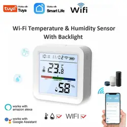 Tuya WiFi Sensor de Temperatura e Umidade com Luz de Fundo, Higrômetro Interno, Termômetro, Detector Remoto, Suporte Alexa, Google Home