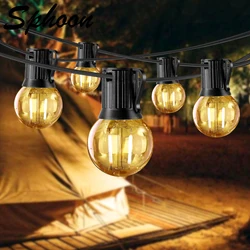 EU Plug G40 Globe Outdoor String Lights Dimmable E27 Base 220V 2200K 1W Gold Tint Glass Bulb Garland Patio Garden Fairy Light