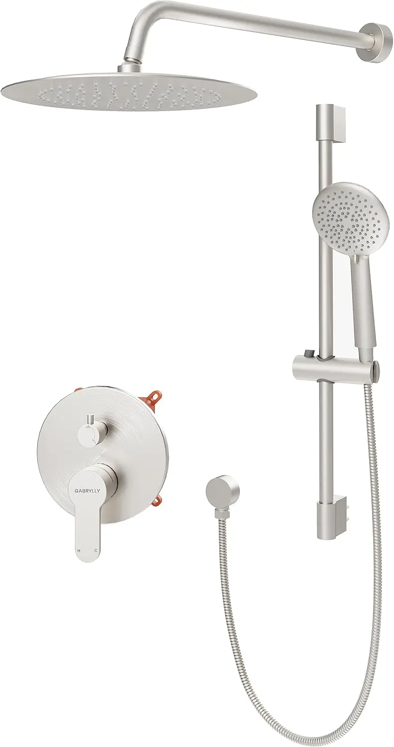 

Shower System, High Pressure 12" Rain Shower Head with Handheld Shower, Wall Mounted Slide Bar Shower Faucet Set Complete