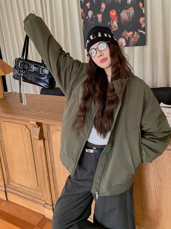 

Пары New American High Street Retro Pilot Jaet Хлопковое бейсбольное пальто Женское модное осенне-зимнее Thiened на молнии ort...