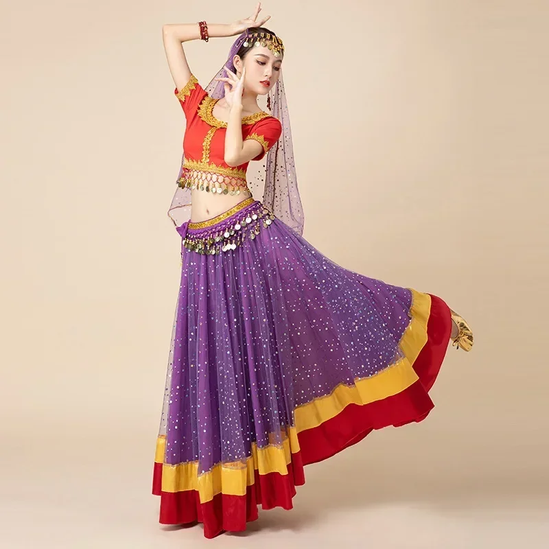 Adult Female Indian Dance Bollywood Belly Dance Costume Contrast Color Large Swing Skirt Group Dance Performance Costume 2025 view 4