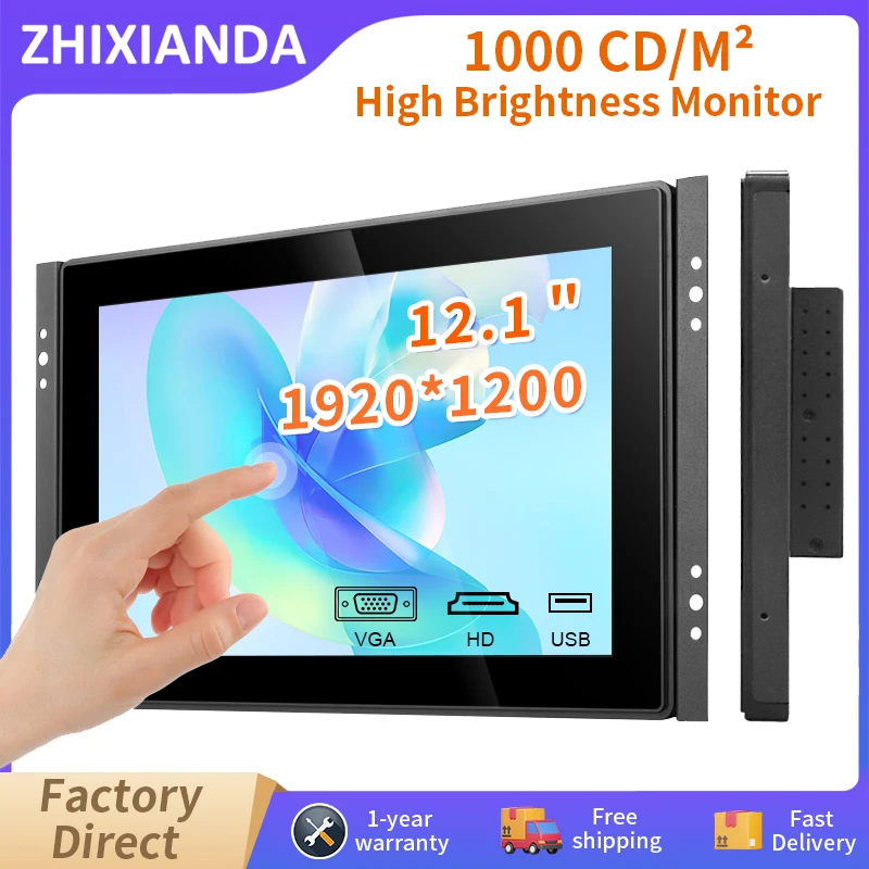 High Brightness 1000 Nits 12 Inch Widescreen 1920*1200 Waterproof Capacitive Touch Screen Open Frame Monitor Industrial Display