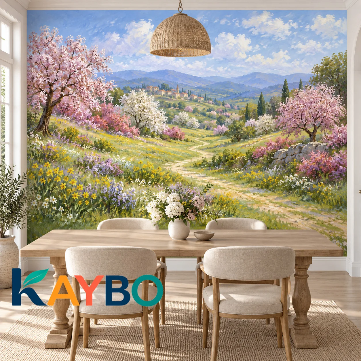 Landscape Wallpaper Mural Spring Floral Countryside Oil Painting Nature Wall Art Living Room Decor Custom Size Non Self Adhesive