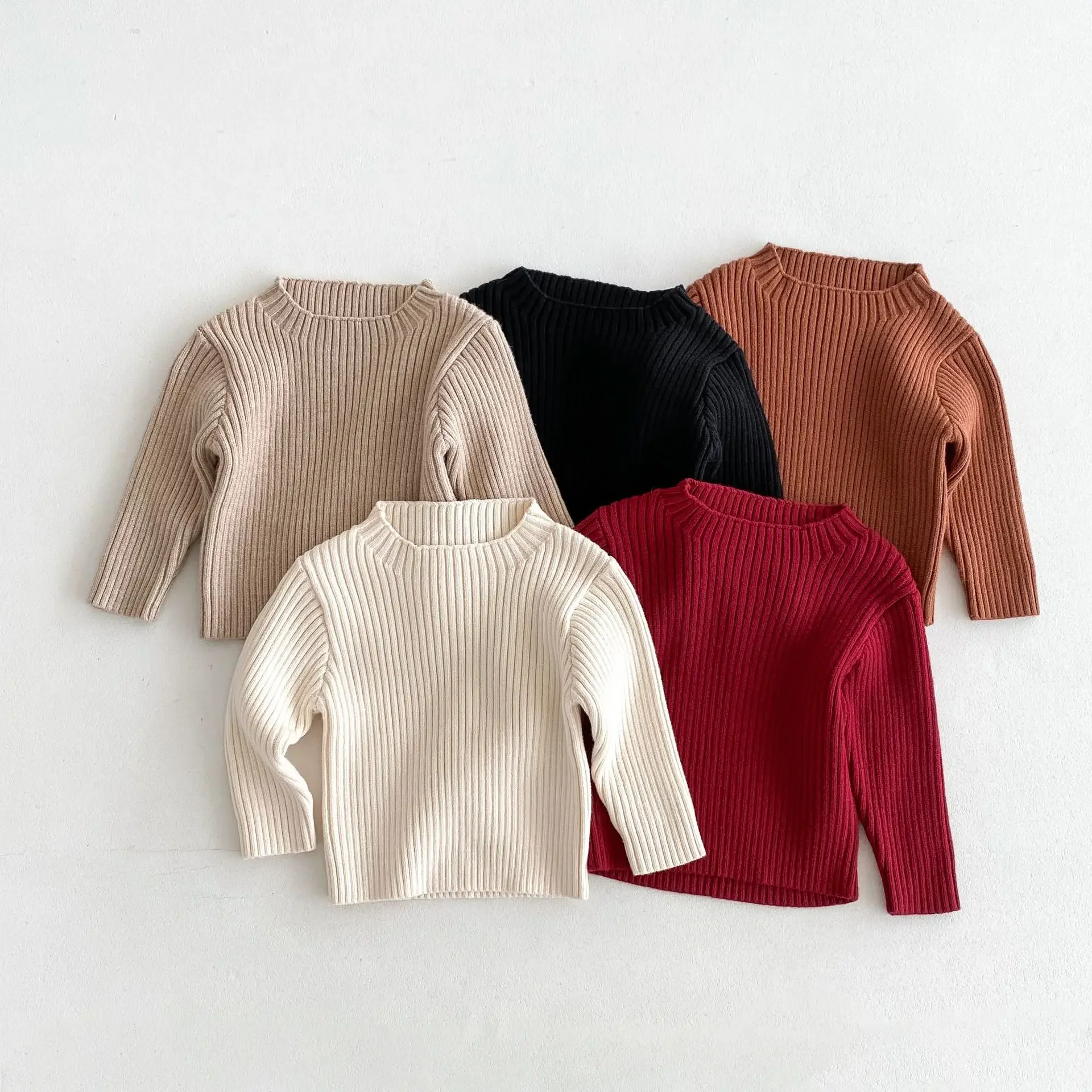 children's sweater for girls clothes semi-turtleneck pit strip elastic slim boys tops knitted одежда для малышей