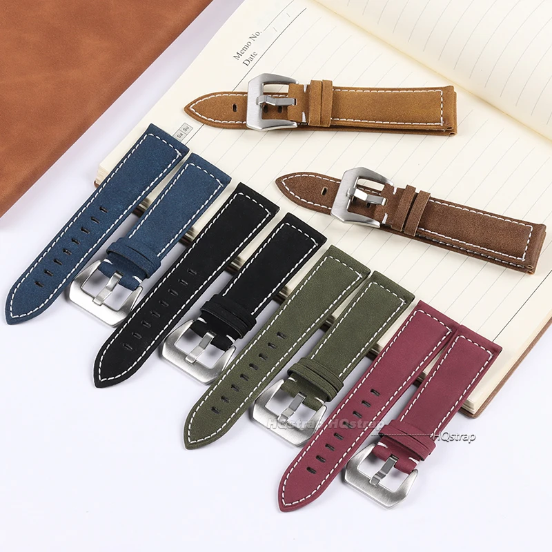 Cowhide Watchband Vintage Bracelet Matte Watch Strap for Women Men Black Blue Brown 18mm 20mm 22mm 24mm Wrist Band