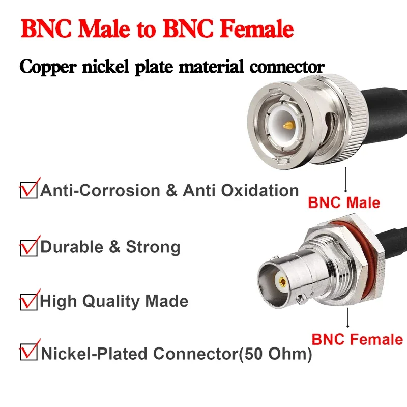 RG58 Cable BNC Male to BNC Male Waterproof BNC Female Bulkhead Crimp Coaxial Connector Pigtail Jumper Antenna Extension Cable