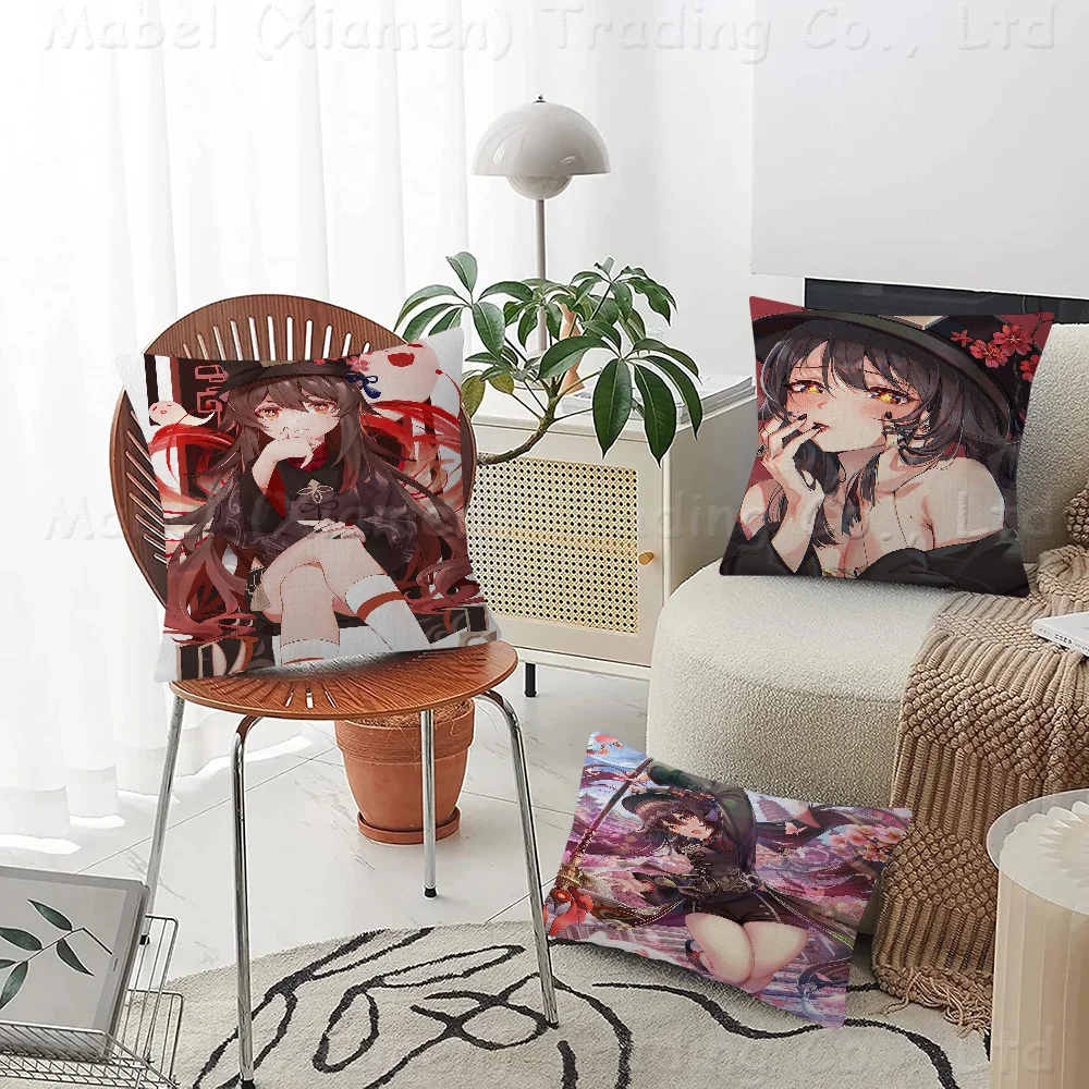 Genshin Impact HU Tao Pillow Cushion Cover Pillowcase Living Room Sofa Home Decor Customized