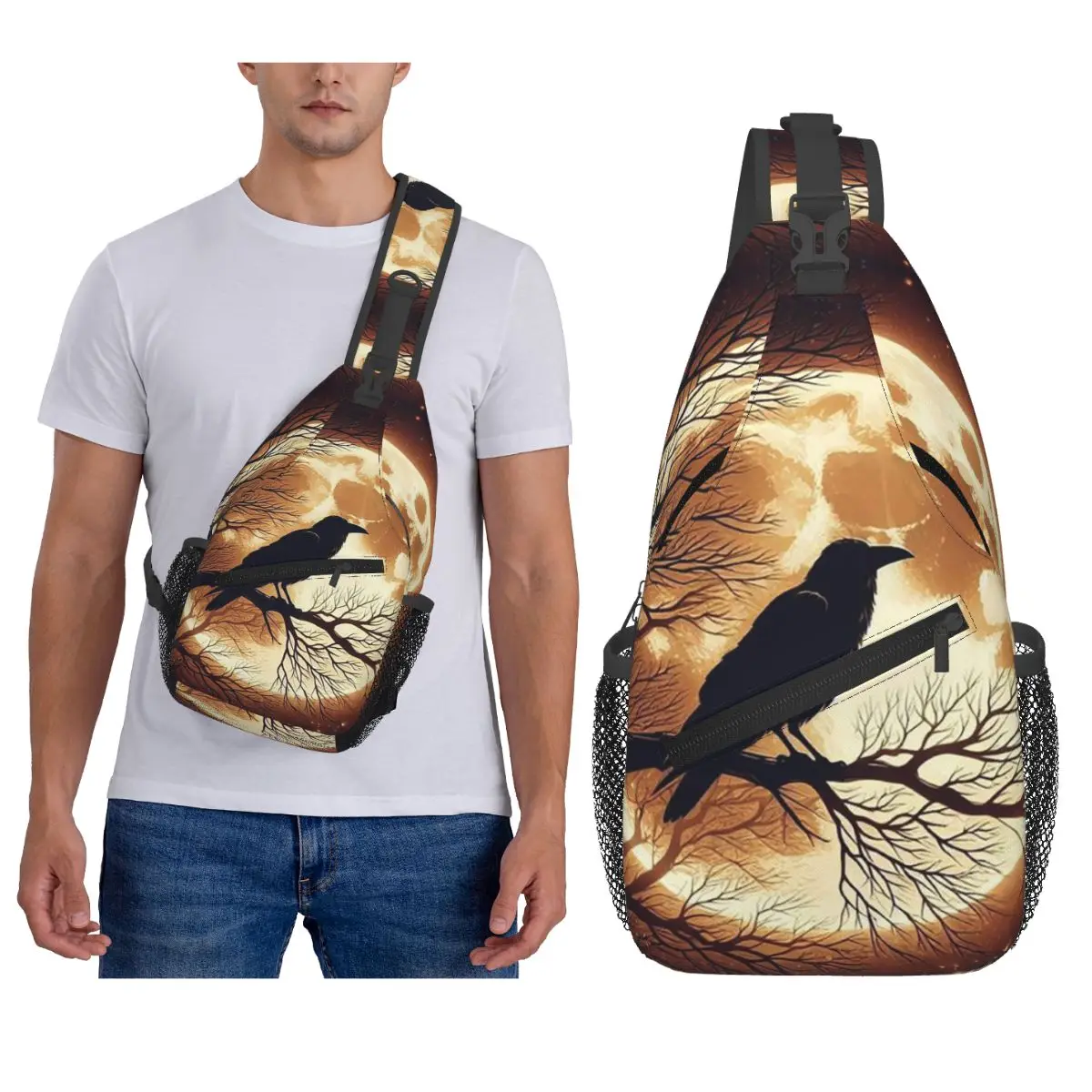 

Raven Rage Хэллоуин Ведьма Готическая Страшная Ворона Нагрудная Сумка Мужской Рюкзак Через Плечо Нагрудная Сумка Путешествия Туризм Рюкзак Сумка На Ремне