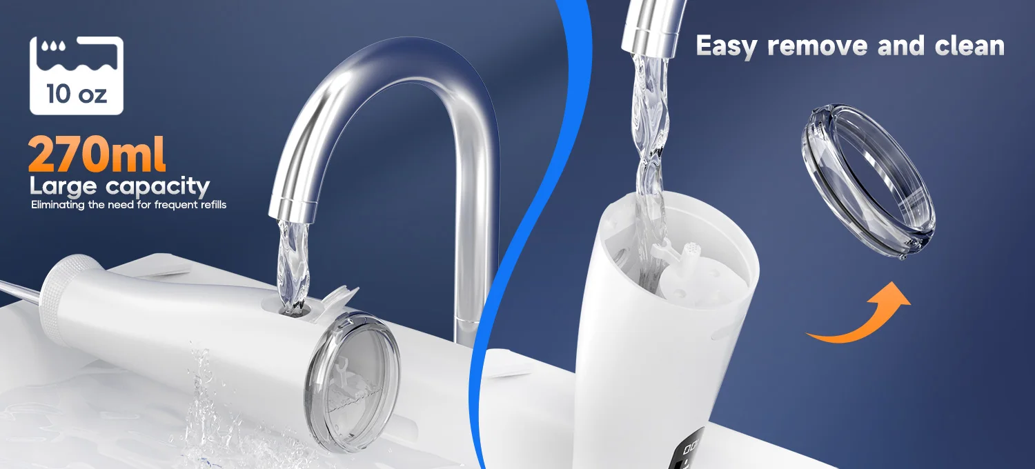 Mornwell F32 Wasserflosser zur Zahnaufhellung, Haushaltsgerät, Sonic-Wasserflosser mit 260ML Tank, Zahnreiniger, Munddusche – Detail 2