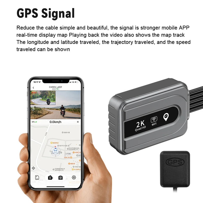 Motorcycle DVR 2K Front and Rear Dash Cam WiFi GPS Full Body Waterproof Motorcycle Camera Driving Video Recorder Black Box