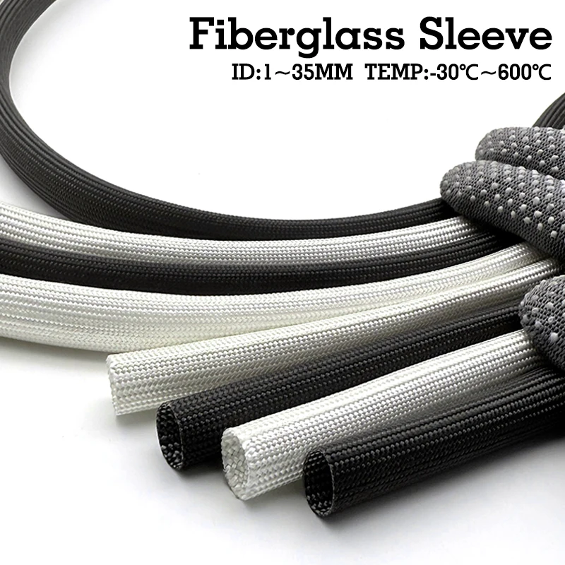 Black White Fiberglass Sleeve 600 Degree Flame Retardant Insulating Tube For Household Appliance Wire Cable Fireproof Protection