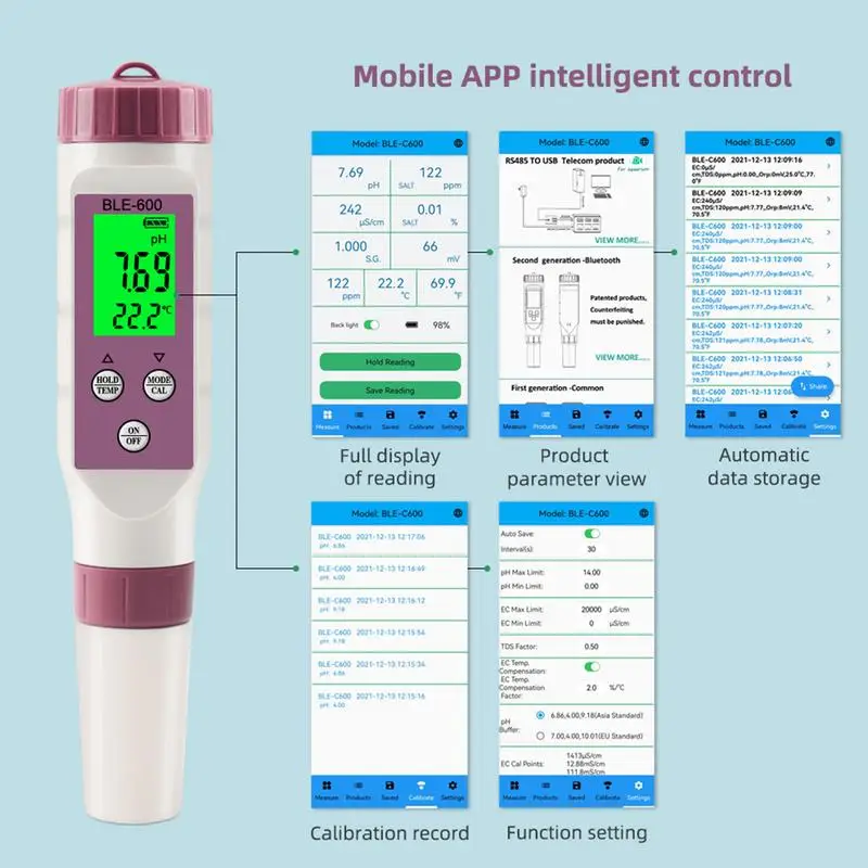 Drinking Water Test Kit Digital 7 In 1 PH EC TDS ORP SG Salt Temp Meter 0.05ph High Accuracy Water Tester Pen For Well Water