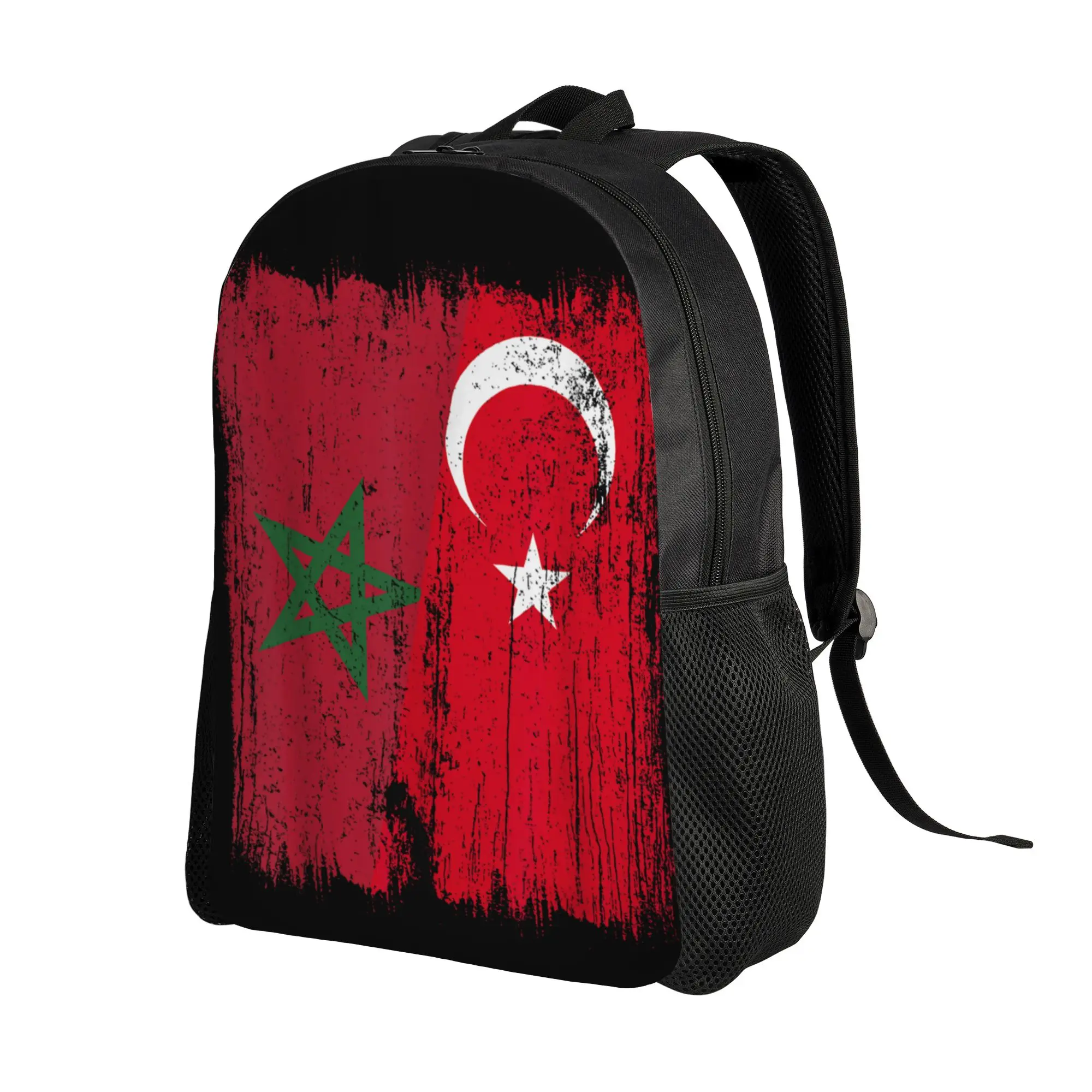 Morocco Turkey Half Flag Turkiye Moroccan Backpack  Cycling Backpacks Boy Novelty School Bags Colorful Big Rucksack
