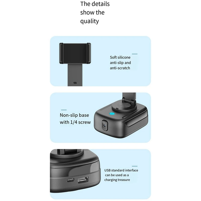 1 Piece Intelligent AI Face Recognition, Black ABS PTZ Live Broadcast, Self-Portrait, Panoramic Anti-Shake