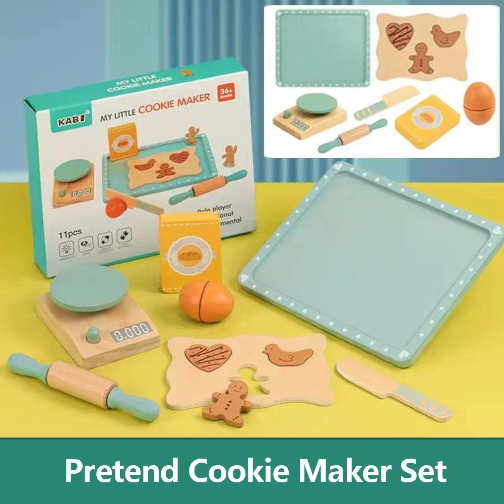 Set di giocattoli da cucina per bambini Set di caffettiera in legno Kit di simulazione per biscotti Fai finta di giocare con giocattoli educativi Regali per ragazze e ragazzi