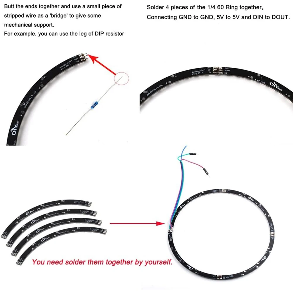 60 Bits RGB LED Ring 60 X WS2812 WS2812B 5050 Ring Lamp Light with Integrated Drivers SK6812 for Arduino RPI