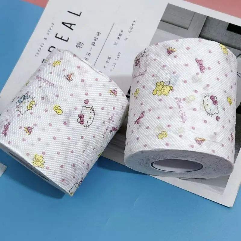 Printed Roll Paper Cute Sanrio Series Hello Kitty Anime Cartoon Kawaii Printed Paper Student Toilet Paper Roll Toilet Paper