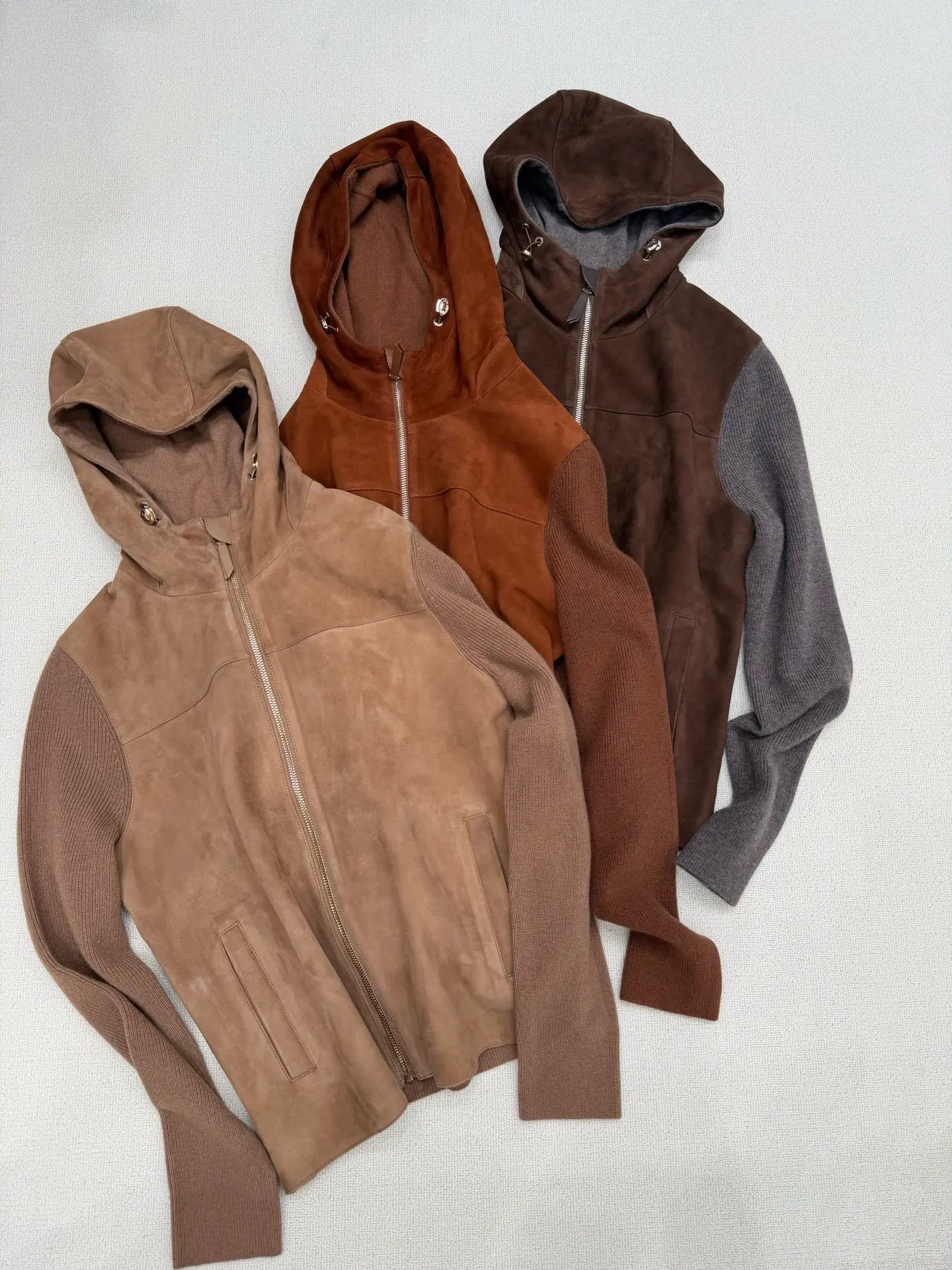 2026 Autumn Winter New Women's High Quality Hooded Splicing Wool Cashmere Zipper Knitted Sweater
