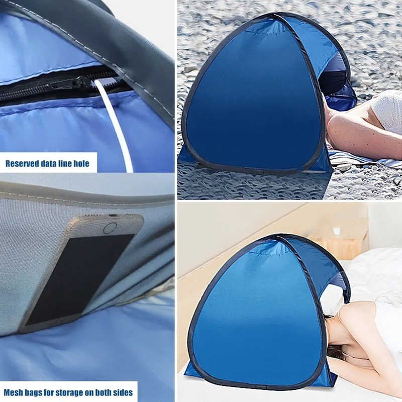 Tenda da spiaggia per esterni con protezione solare tenda da sole pieghevole antivento leggera tenda da campeggio per ombrellone da giardino con supporto per telefono