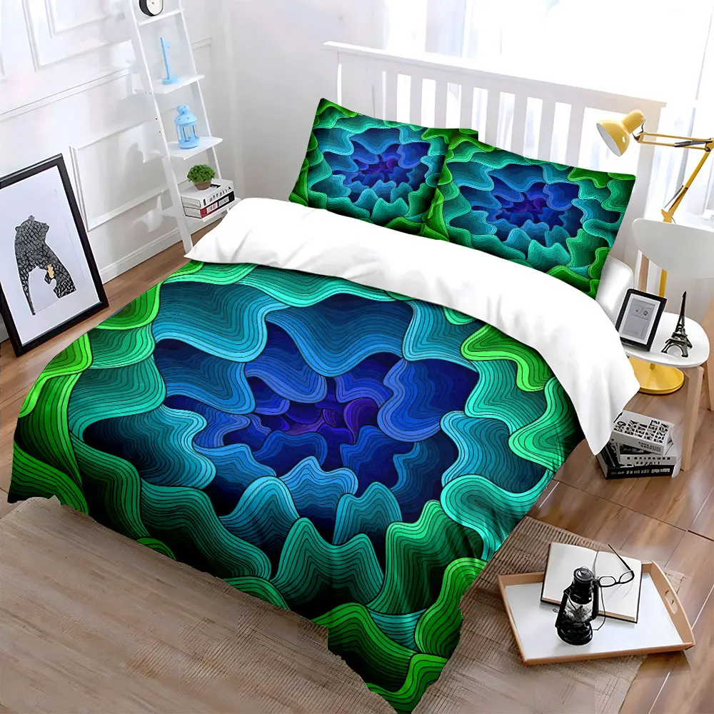Abstract layered line art Bedding Set for Kids Luxury Gift 3pcs Digital Print Comforter Set Soft Comfortable Breathable