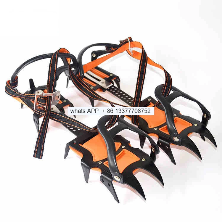 Twelve-Tooth Crampons Non-Slip Crampons with Holes Adjustable Professional Outdoor Mountaineering Climbing Ice Climbing