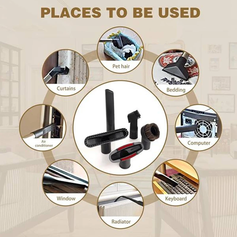 A44F-11PCS Universal Vacuum Attachments 1-1/4Inch Household Cleaning Vacuum Brush Kit Extension Wand Nozzle Crevice Tool
