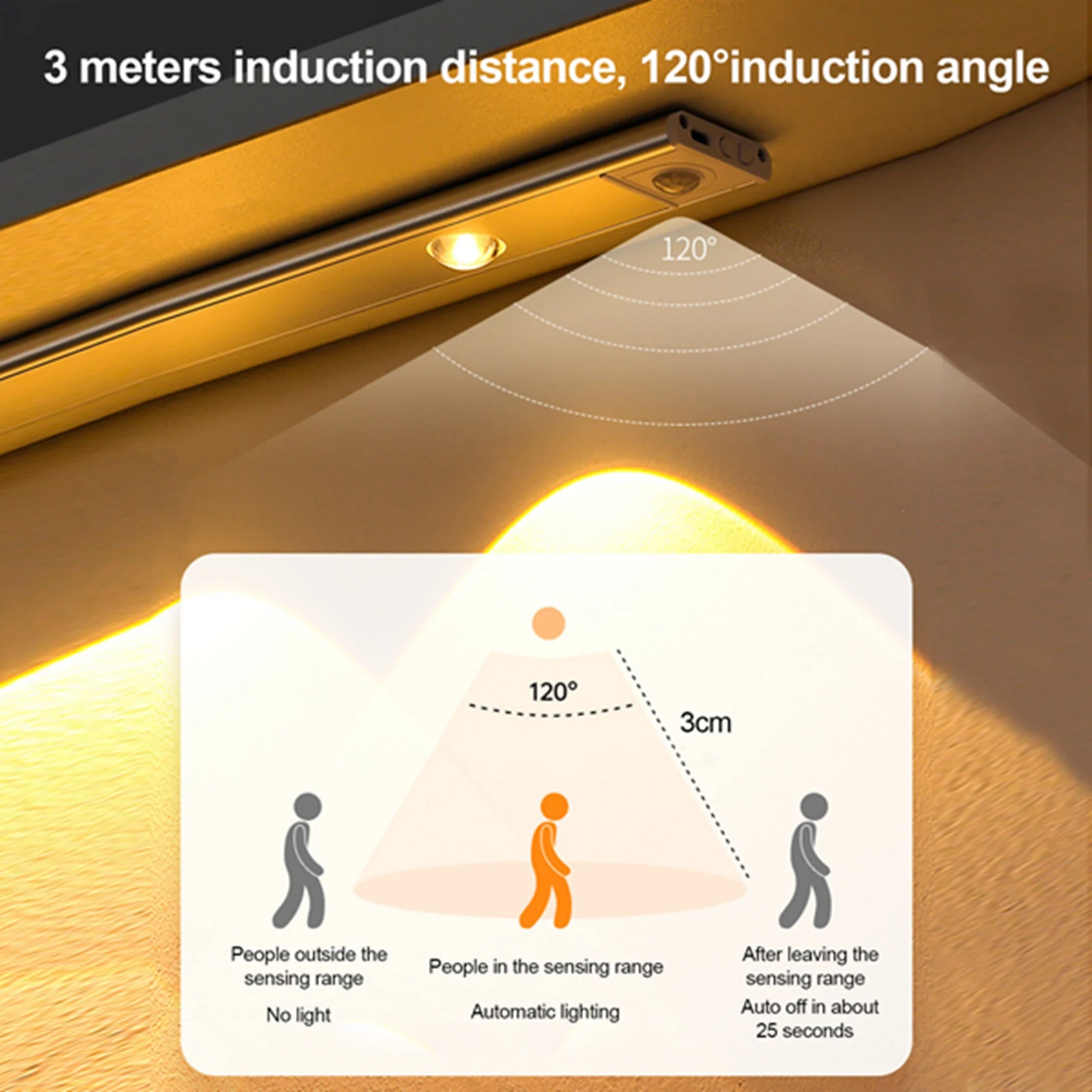 ذكي LED جسم الإنسان الاستشعار مصباح مصباح قابل لإعادة الشحن خزانة خزانة مصباح بار 20 سنتيمتر الفضاء الفضة ثلاثي الألوان يعتم #2