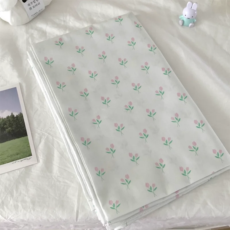 

145cm*50cm Cotton Pink Green Tulip Print Fabric Suitable For DIY Handmade Dress Fabric