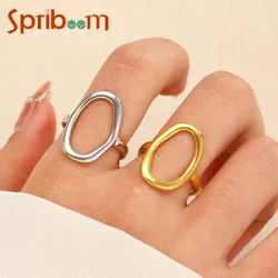 Stainless Steel Ring for Women Gold Color Geometric Hollow Oval Rings Opening Female Jewelry Simple Accessories Silver Color