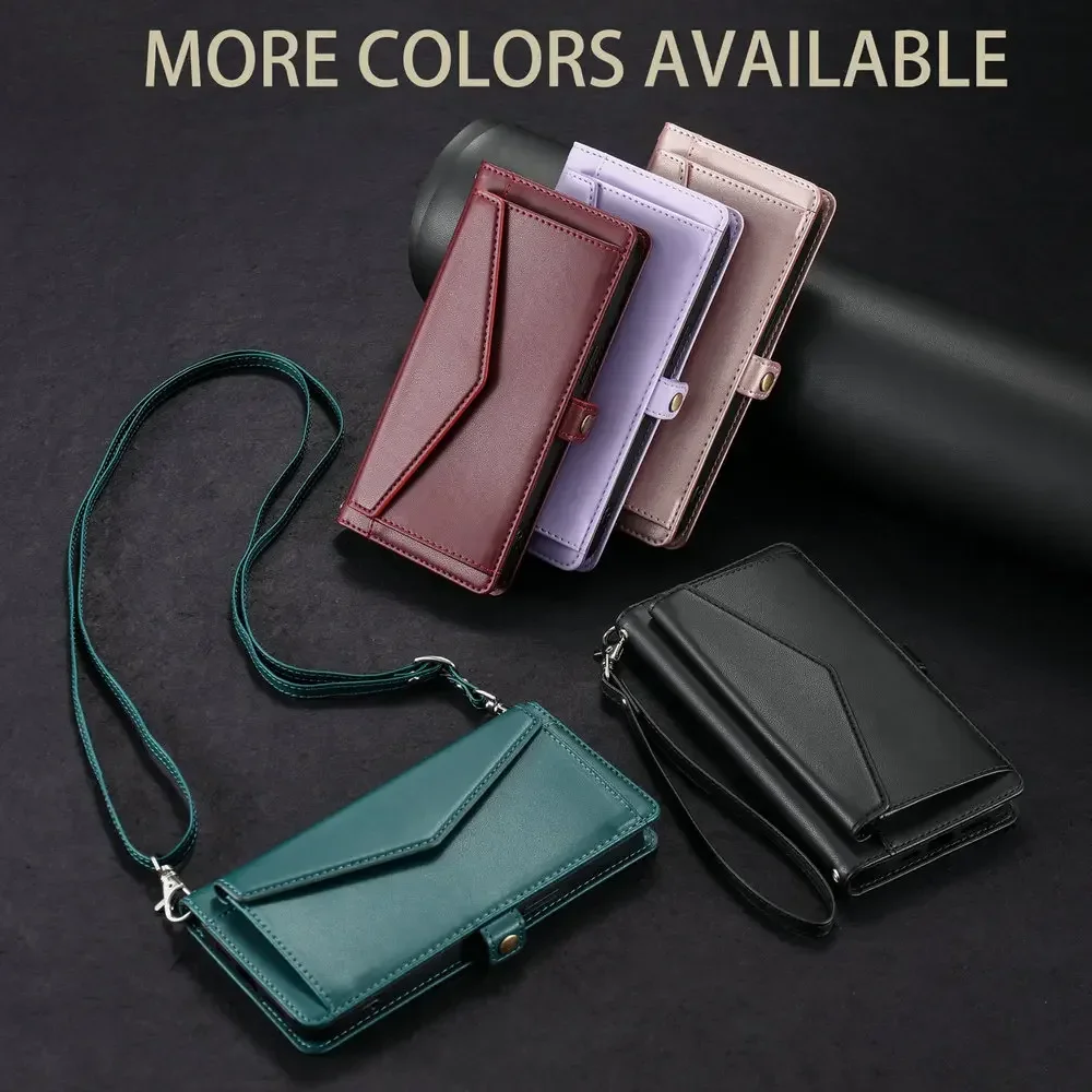 For Samsung Galaxy S26 S25 S24 Ultra S 24 FE Luxury Case Crossbody Wallet Coque Samsung S25 Plus S 26 25 Edge Leather Book Etui