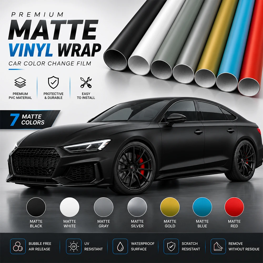 Premium Matte Car Vinyl Wrapping Film Air Bubble Free Waterproof UV Resistant Stretchable PVC Auto Body Decor Color Change Film