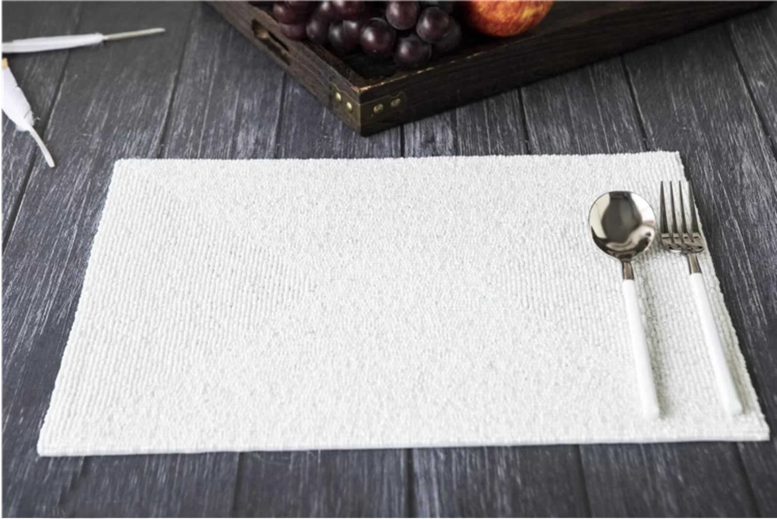 White Luxury Placemat Table Mat, Handmade Cover, Bread beauty Mat, Home Desk useing, 30x40cm, MF858