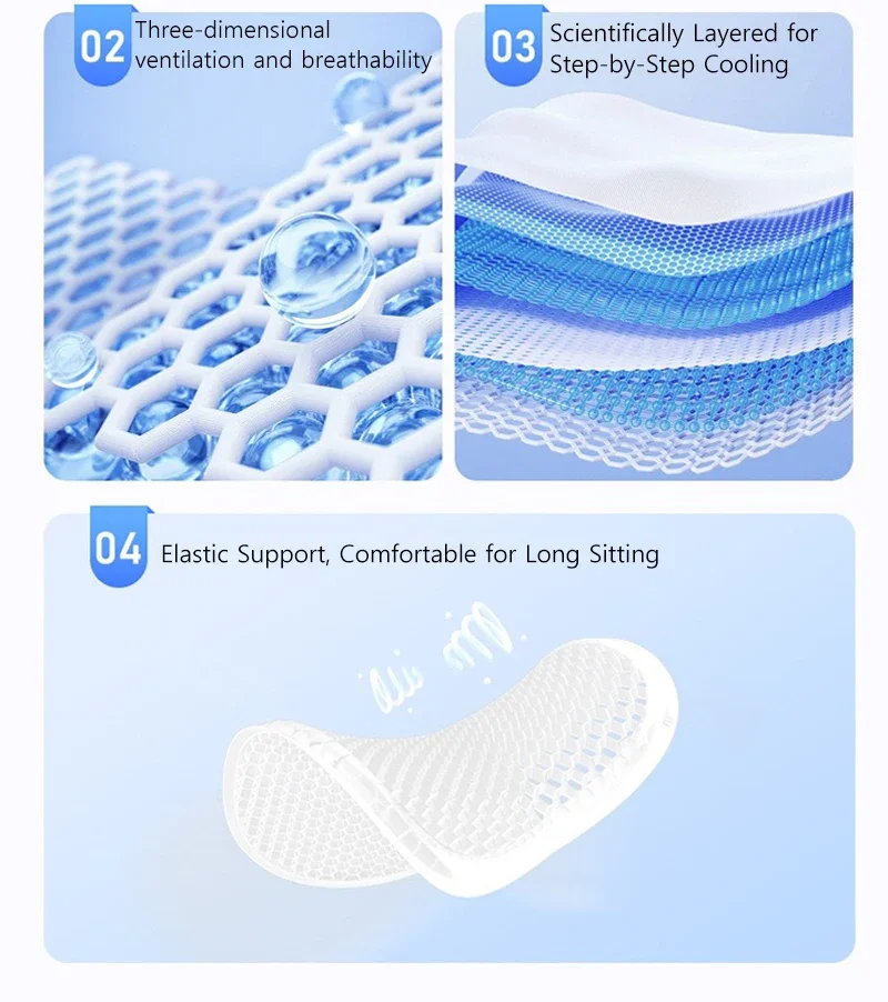 TPE Gel-Sitzkissen Sommer Atmungsaktives Wabendesign Eisseide-Stoff Hochelastisches 3D TPE-Gel für Zuhause Büro Auto – Detail 6