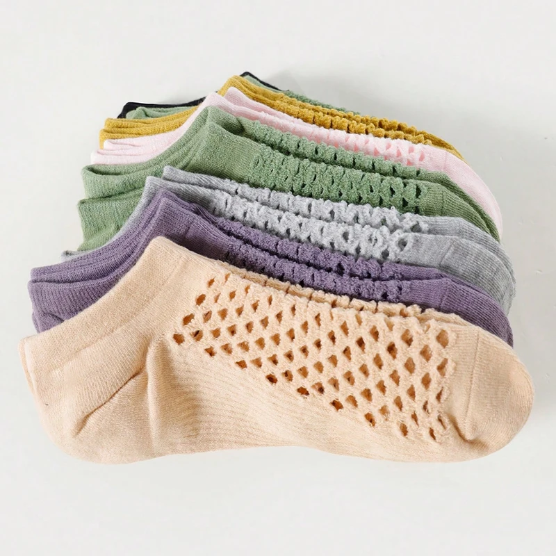 1/5/10/15/20 Pairs Random Women Classic Macaron Color Hollow Mesh No Show Socks, Soft Breathable Casual Invisible No Show Socks view 3