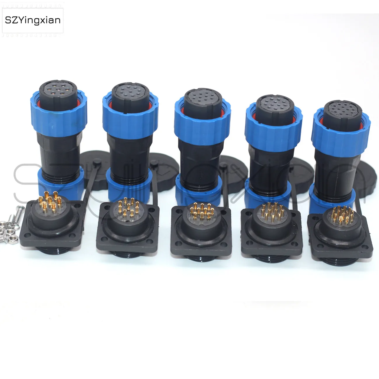 SD20 Connector Square Panel Mount 2 3 4 5 6 7 9 10 12 14 Pin Industrial Power Waterproof IP68 Plastic Female Plug Male Socket