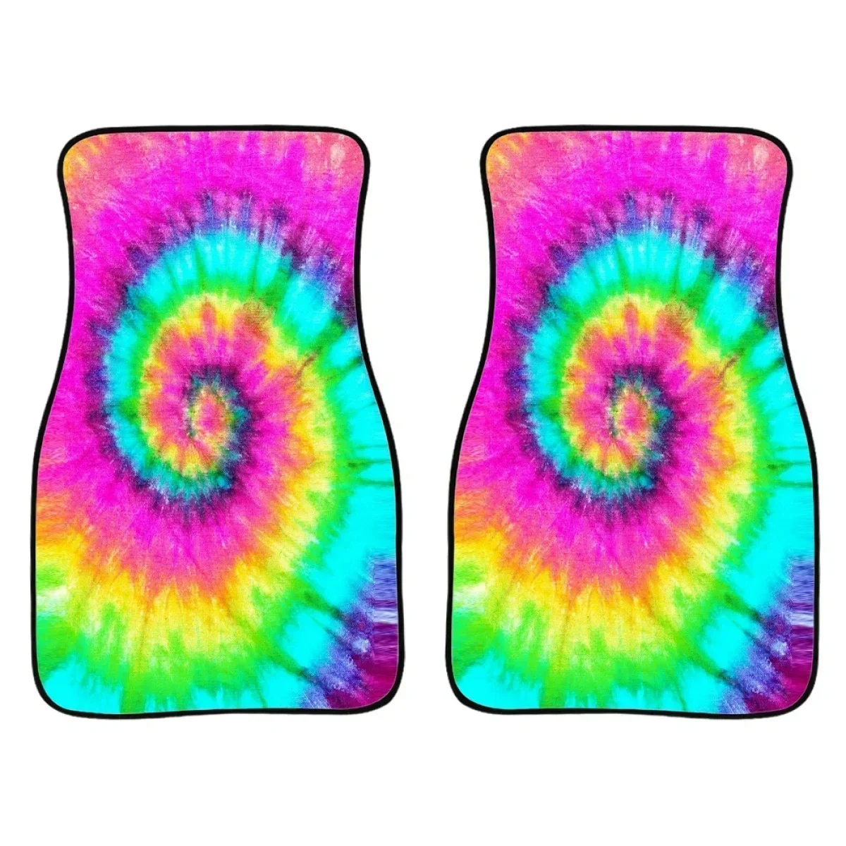 Auto Carpet Gradient Rainbow Tie Dye Vehicle  Rug for Woman Men Vulcanized Rubber Universal Can Be Cut Auto Styling Decor Parts