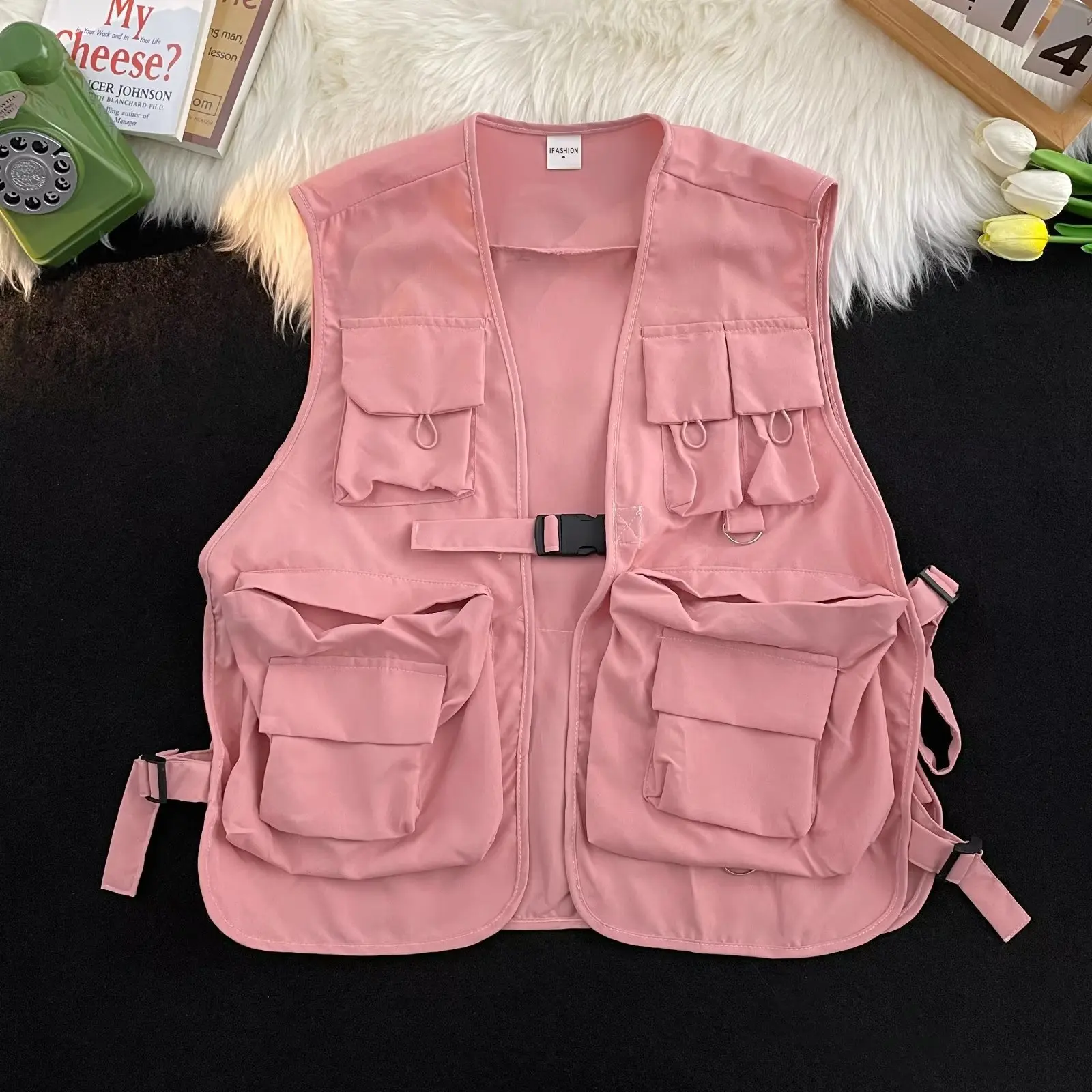 

Vests Women Solid Pockets All-match Special Unisex Simple Cool Japanese Style Leisure Vintage Attractive Spring Students Young