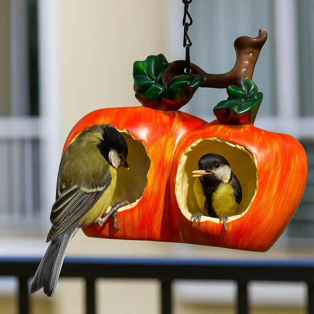 

Resin Crafts Bird Hanging Feeder Large Capacity Handcrafted Bird Food Dispenser Simulation Fruit Bird Feeding Dish