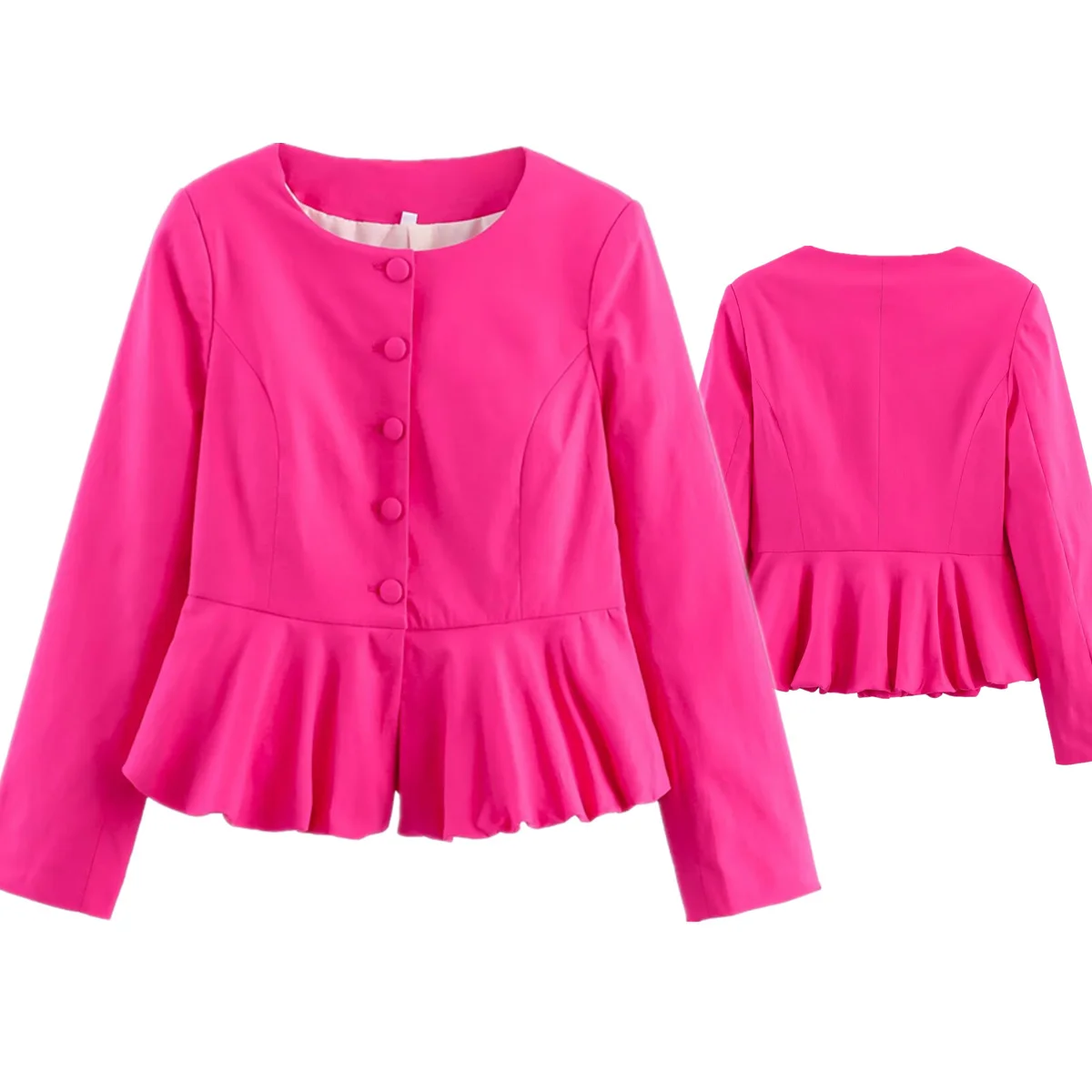 Maxdutti Autumn And Winter Rose Red Single-breasted Round Collar Jacket French Elegant Short Suit Jacket Blazers Women Top