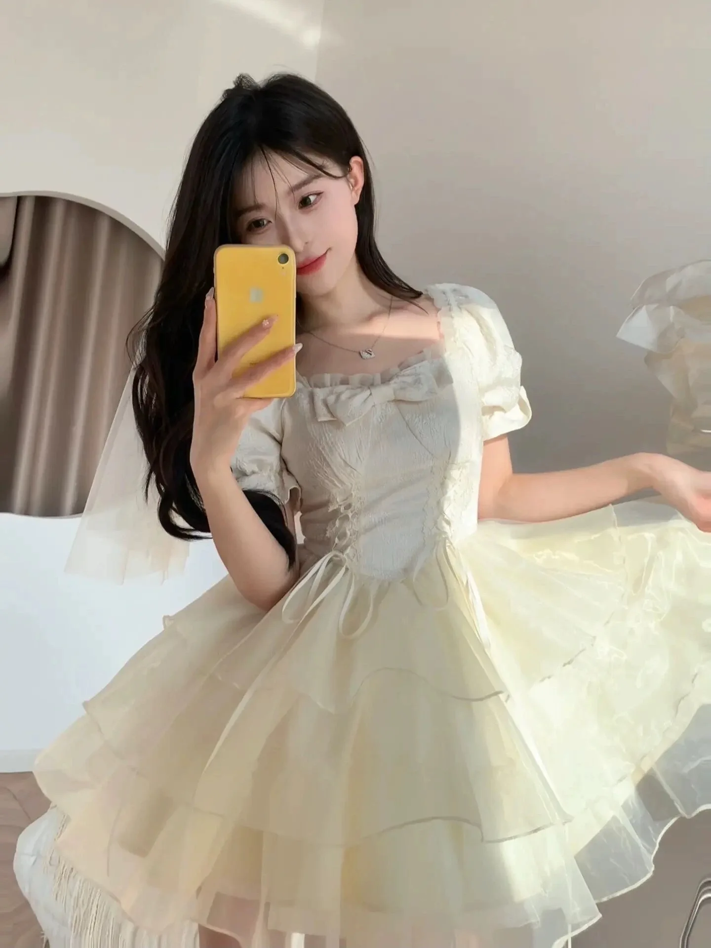 Japanese Lolita Style Princess Mini Dress Women Short Sleeve Bow Ruffle Birthday Dresses Summer Korean Fashion Party Dresses2024