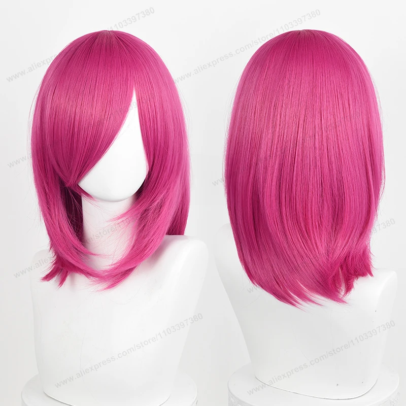 Perruque Cosplay Synthétique de Base Moyenne avec Frange Blonde pour Femme, Anime, Noir, Blanc, Rouge, Rose, Vert, Marron, Or, Bleu, Cheveux à Degré