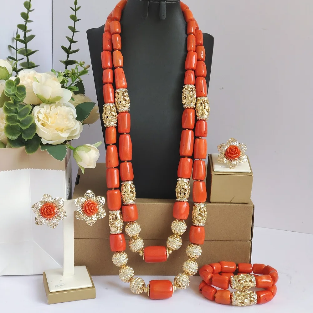 orange real coral jewelry set nigerian wedding woman necklace